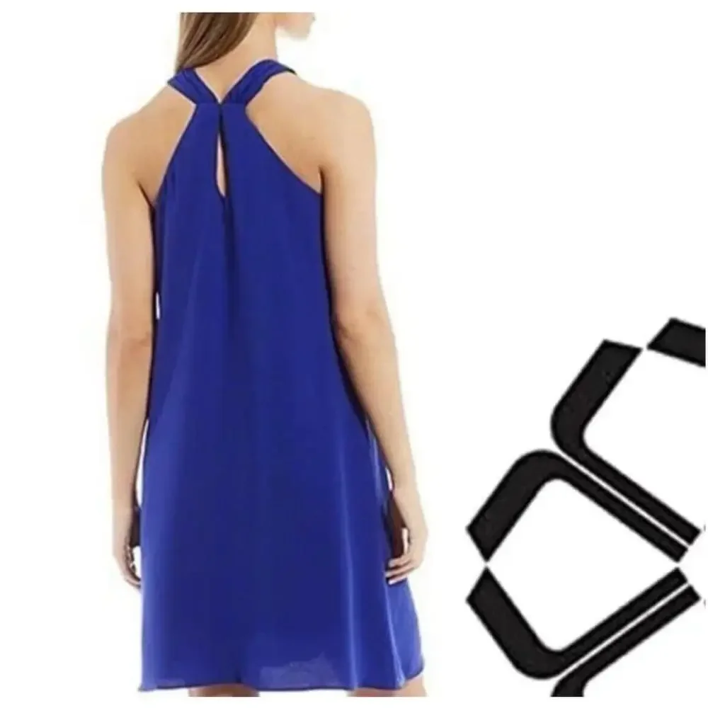 Trina Turk Women’s Dress Medium Verge Shift Bow tie Halter Dress Blue Lined - Picture 4 of 14